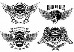 Born To Ride tatueringar, döskallar med vingar