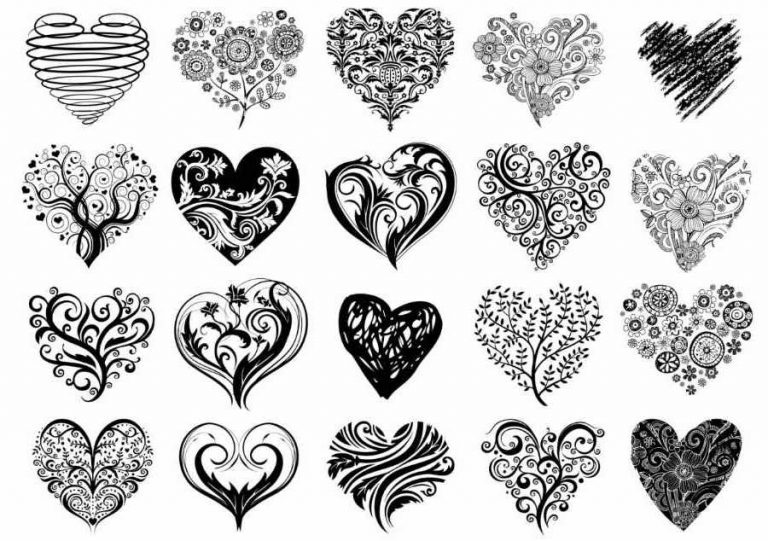 Tatoeage Harten Zwart-Wit. Liefde tatoeage. 16 harten als tijdelijke tatoeages.
