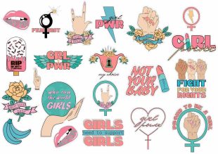 Girl Power Tatoeages in roze, blauw, groen. Stoere tatoeages die 7 dagen blijven zitten. Feministische tatoeage.