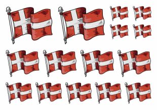 De Deense vlag als tijdelijke tatoeage. Tatoeages met de Deense vlag in gemengde maten.