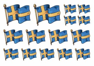 Zweden vlag tijdelijke tatoeages van Like ink. De vlaggen zijn ontworpen in tatoeagestijl met duidelijke randlijnen en prachtige geel-blauwe kleuren.